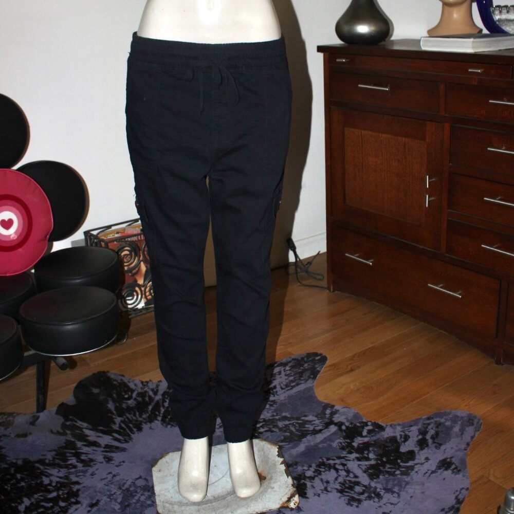 VIP Jeans Black Cargo Jogger Sz 15 32" Waist Drawstring Waist Pull On